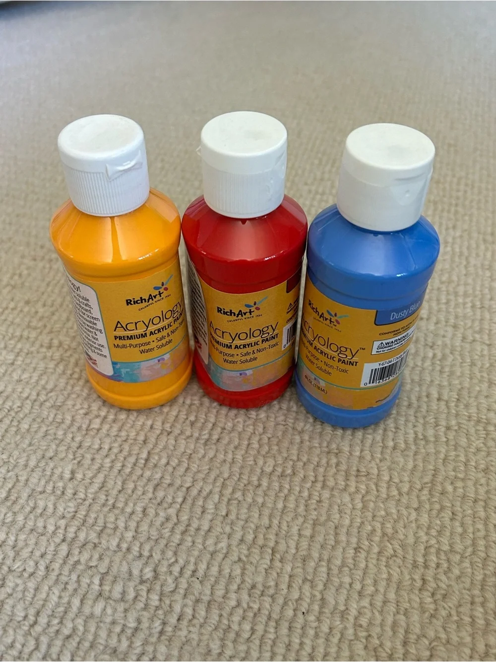 RichArt Acryology Kids Acrylic Paint Set - Red, Yellow, Blue